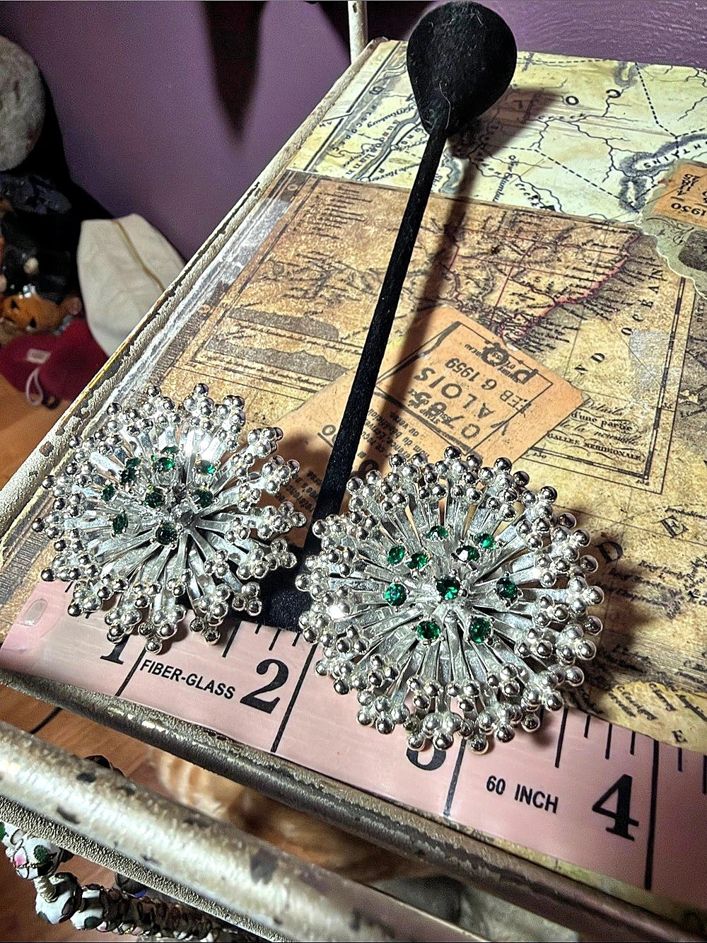 Emmons Silver & Green Statement Clip-On Earrings
